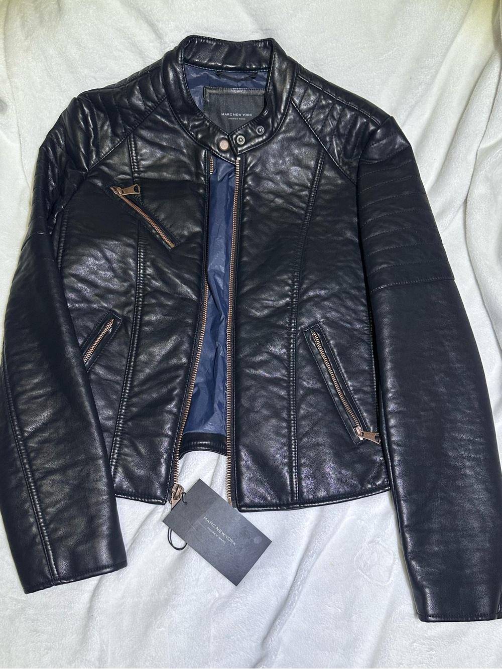 Marc New York Andrew Marc Quilted Vegan Leather Moto Jacket Size Small